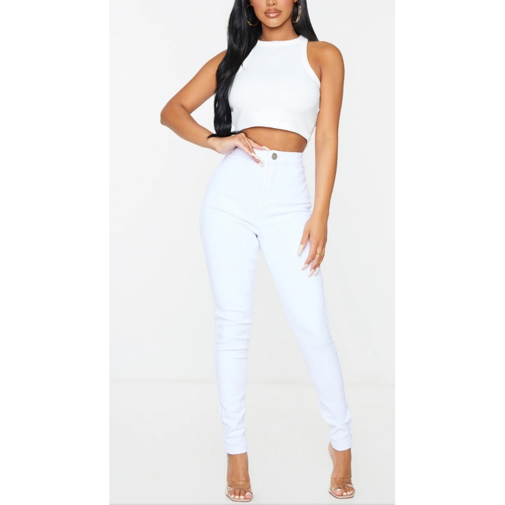 PRETTY LITTLE THINGS | HIGH WAISTED WHITE DENIM JEGGINGS WOMEN'S SIZE 10